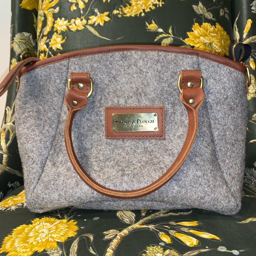 Grey Wool Handbag - Brown Leather SWORD & PLOUGH
